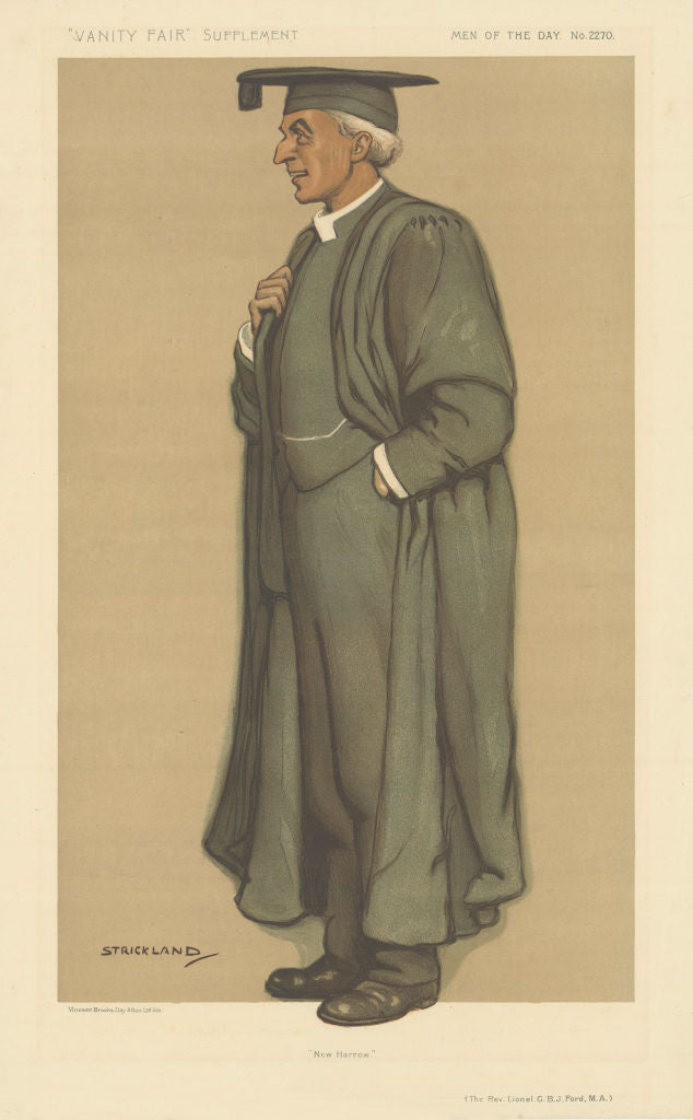 VANITY FAIR SPY CARTOON Rev Lionel Ford 'New Harrow' By Strickland 1912 print